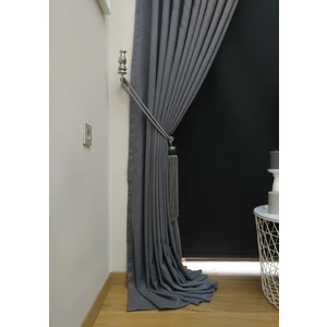 Evdepo Home Taç Gri Petek Kadife Dokulu Fon Perde, 1/2.5 Normal Pile, 100 x 240 cm
