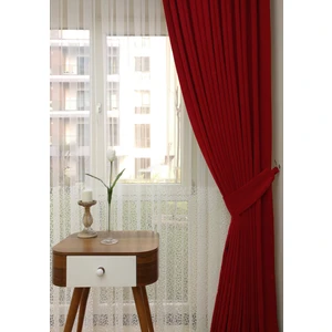 Evdepo Home Taç Kırmızı Petek Kadife Dokulu Fon Perde, Pilesiz Düz Dikim Ekstrafor Büzgü, 100 x 240 cm