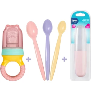 Wee Baby Beslenme Seti Pembe Meyve Süzgeci+ 3lü Kaşık +Saklama Kabı