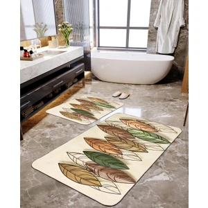 Talia Home 3 Boyutlu Yaprak Desenli 2'li Büyük Boy Banyo Paspas Seti