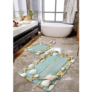 Talia Home Su Yeşili Desenli 2'li Büyük Boy Banyo Paspas Seti