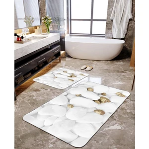 Talia Home Beyaz Taş Desenli 2'li Büyük Boy Banyo Paspas Seti