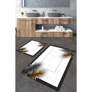 Talia Home Mermer Gold Yaprak Desenli 2'li Büyük Boy Banyo Paspas Seti