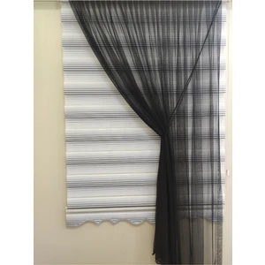 Tek Kanat Siyah Desensiz 1-3 Sık Pileli Halatlı Kruvaze Siyah Tül Perde