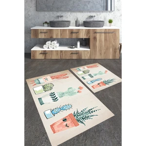 Talia Home Modern Kaktüs Desenli 2'li Büyük Boy Banyo Paspas Seti