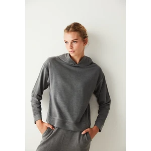 Koyu Gri Uzun Kollu Kapüşonlu Termal Sweatshirt