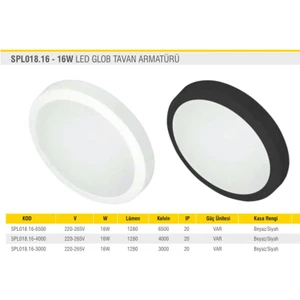 16W LED Glob Tavan Armatürü Si̇yah Gövde 5 Adet