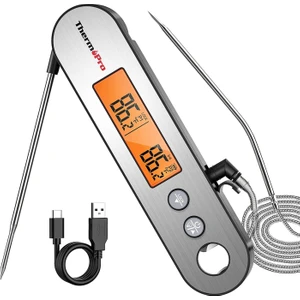 Thermopro TP610 Su Geçirmez, Dijital ve Işıklı Çift Problu Katlanabilir Profesyonel Gıda Termometre