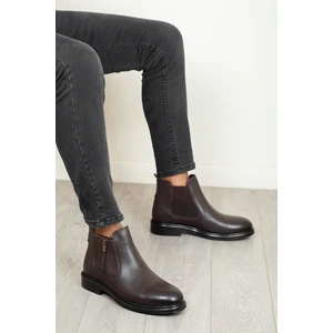 D601 Hakiki Deri Soğuk Geçirmez Kışlık Erkek Bot Kauçuk Taban