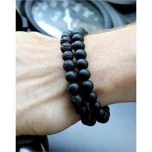 Bade Accessories Oniks Taşı ve Lav Taşı İkili Erkek Çakra Bileklik