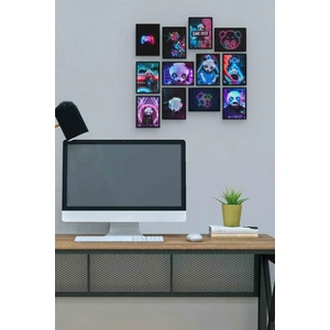Neon Panda 12 Parça Mdf (Ahşap) Tablo Ofis Boyu 30 x 30 cm cm