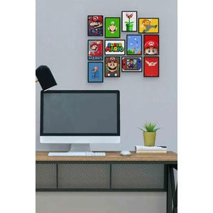 Süper Mario 12 Parça Mdf (Ahşap) Tablo Ofis Boyu 30 x 30 cm cm