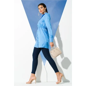 For You woman Saten Jakarlı Vatkalı Mavi Gömlek S27036