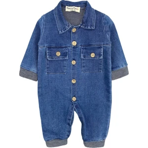 Düğme Detaylı Bebek Kot Tulum