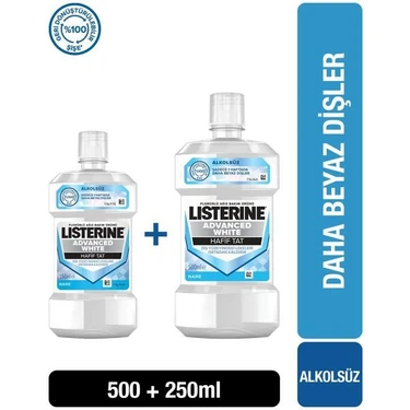 Listerine Advanced White Hafif Tat Alkolsüz Ağız Bakım Suyu 500 ml + 250 ml Hediyeli