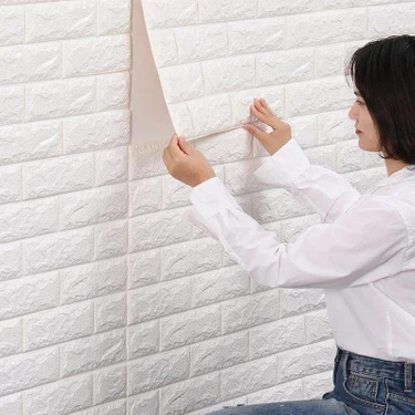 Renkli Duvarlar 35x38 cm Beyaz Kendinden Yapışkanlı 3D Esnek Duvar Kağıdı