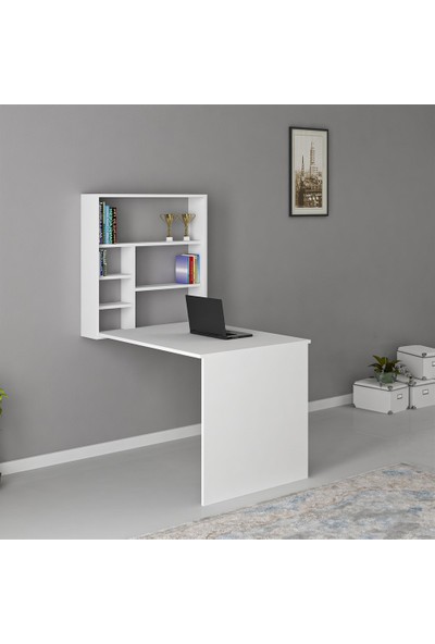 Arnetti Sedir Çalışma Masası Beyaz 74X90X59 4 Raflı Dekoratif Özel Tasarım Kolay Kurulum
