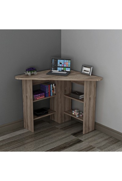 Arnetti Corner Ofis Çalışma Masası Ceviz 74X80X20 4 Raflı Özel Tasarım Uzun Ömürlü