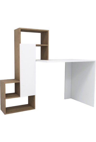 Arnetti Irmak Çalışma Masası Beyaz-Safirmeşe 119X139X55 Raflı ve Dolaplı Dekoratif Tasarım Uzun Ömürlü