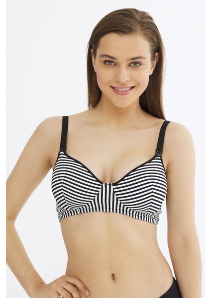 Siyah Beyaz Çizgili Basic Mama HamileBikini Üstü
