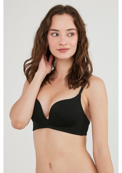 #hiççamaşırı Siyah Balensiz Decollette Push Up Sütyen