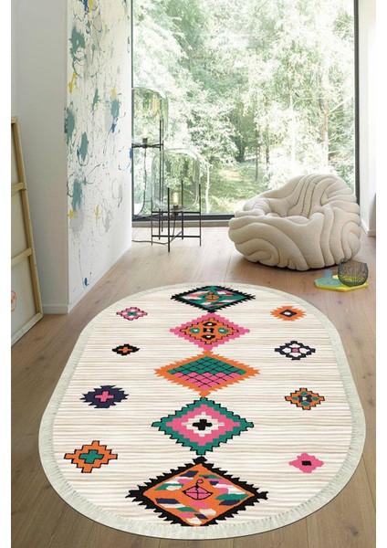 Dijital Baskılı Kaymaz Taban Yıkanabilir Oval Salon Halısı Mutfak Halısı Yolluk VHO-HK-142