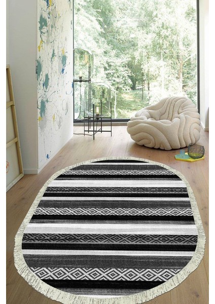 Dijital Baskılı Kaymaz Taban Yıkanabilir Oval Salon Halısı Mutfak Halısı Yolluk VHO-HT-1004