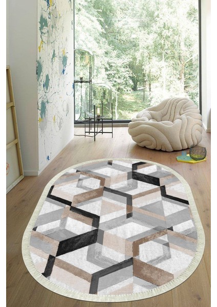 Dijital Baskılı Kaymaz Taban Yıkanabilir Oval Salon Halısı Mutfak Halısı Yolluk VHO-HT-176