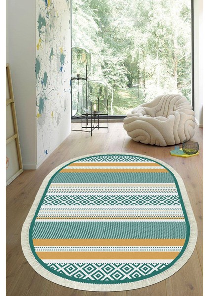 Dijital Baskılı Kaymaz Taban Yıkanabilir Oval Salon Halısı Mutfak Halısı Yolluk VHO-HT-1392