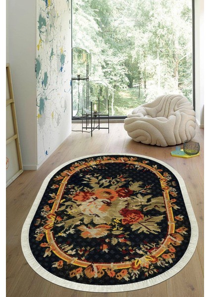 Dijital Baskılı Kaymaz Taban Yıkanabilir Oval Salon Halısı Mutfak Halısı Yolluk VHO-HT-452