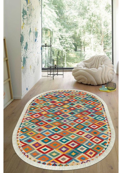 Dijital Baskılı Kaymaz Taban Yıkanabilir Oval Salon Halısı Mutfak Halısı Yolluk VHO-HT-650