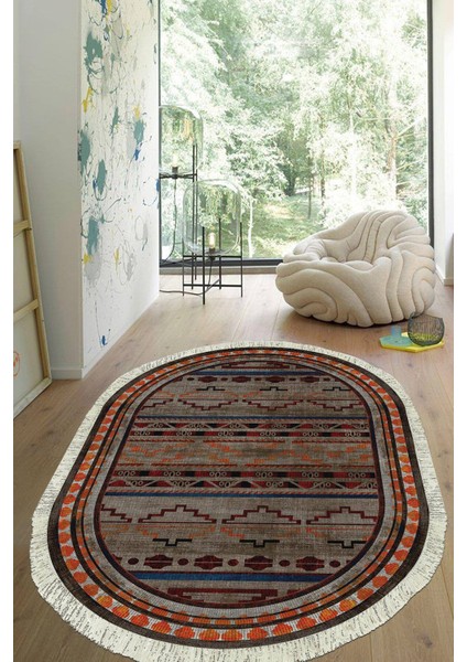 Dijital Baskılı Kaymaz Taban Yıkanabilir Oval Salon Halısı Mutfak Halısı Yolluk VHO-HT-978