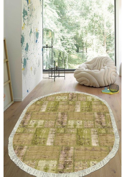 Dijital Baskılı Kaymaz Taban Yıkanabilir Oval Salon Halısı Mutfak Halısı Yolluk VHO-HT-983