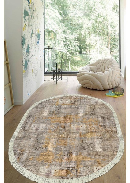 Dijital Baskılı Kaymaz Taban Yıkanabilir Oval Salon Halısı Mutfak Halısı Yolluk VHO-HT-982