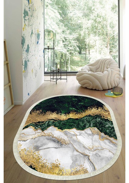 Dijital Baskılı Kaymaz Taban Yıkanabilir Oval Salon Halısı Mutfak Halısı Yolluk VHO-HT-321