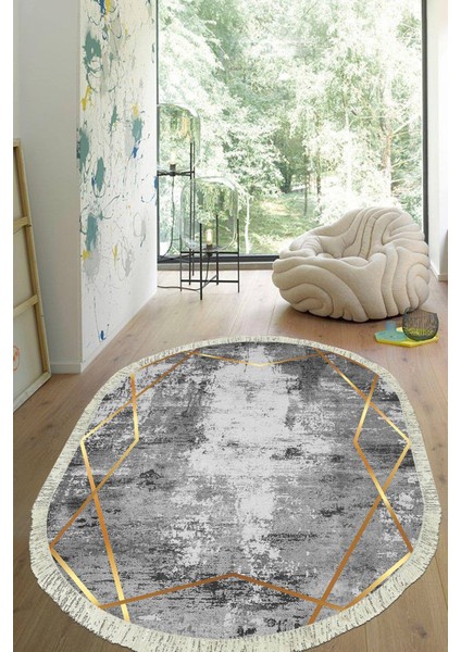 Dijital Baskılı Kaymaz Taban Yıkanabilir Oval Salon Halısı Mutfak Halısı Yolluk VHO-HT-694