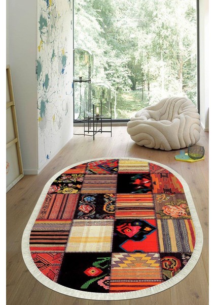 Dijital Baskılı Kaymaz Taban Yıkanabilir Oval Salon Halısı Mutfak Halısı Yolluk VHO-HY-1104