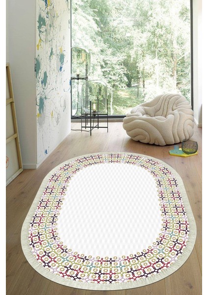Dijital Baskılı Kaymaz Taban Yıkanabilir Oval Salon Halısı Mutfak Halısı Yolluk VHO-HY-1056