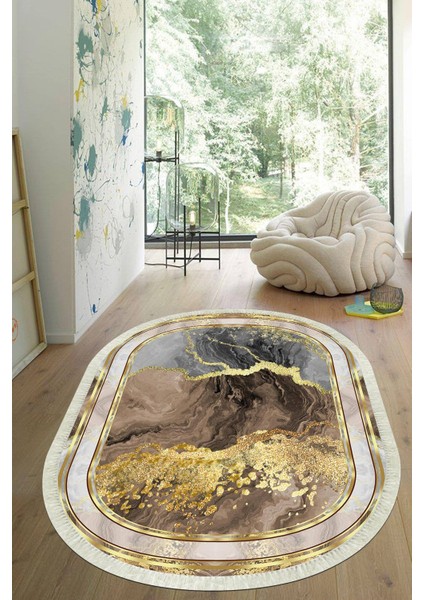 Dijital Baskılı Kaymaz Taban Yıkanabilir Oval Salon Halısı Mutfak Halısı Yolluk VHO-HY-1180