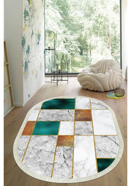 Dijital Baskılı Kaymaz Taban Yıkanabilir Oval Salon Halısı Mutfak Halısı Yolluk VHO-HY-1106