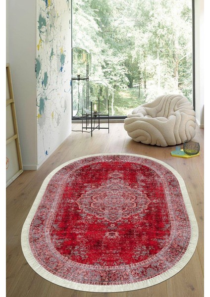 Dijital Baskılı Kaymaz Taban Yıkanabilir Oval Salon Halısı Mutfak Halısı Yolluk VHO-HY-1198