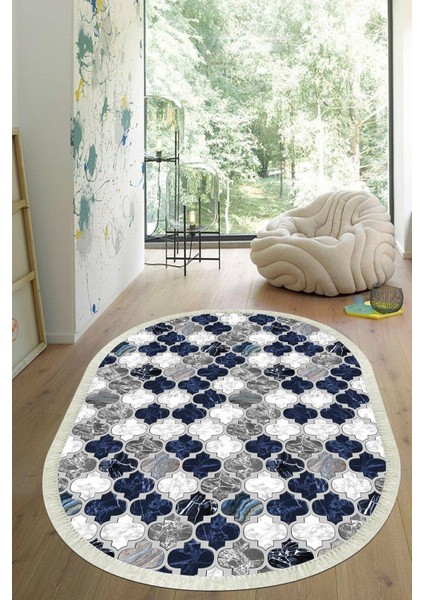 Dijital Baskılı Kaymaz Taban Yıkanabilir Oval Salon Halısı Mutfak Halısı Yolluk VHO-HY-1185