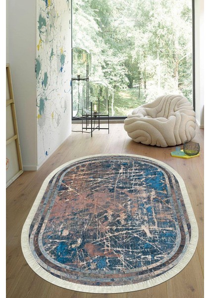 Dijital Baskılı Kaymaz Taban Yıkanabilir Oval Salon Halısı Mutfak Halısı Yolluk VHO-HY-1271