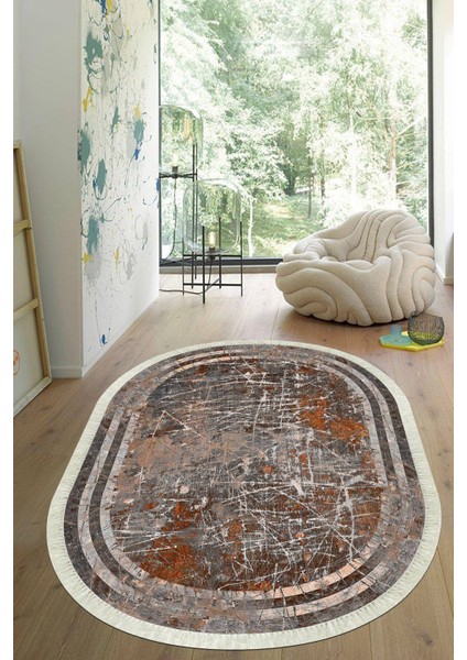 Dijital Baskılı Kaymaz Taban Yıkanabilir Oval Salon Halısı Mutfak Halısı Yolluk VHO-HY-1300