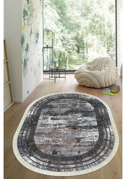 Dijital Baskılı Kaymaz Taban Yıkanabilir Oval Salon Halısı Mutfak Halısı Yolluk VHO-HY-1316