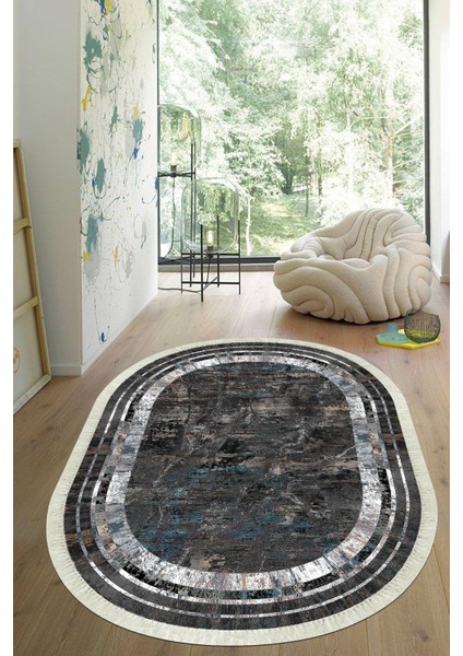 Dijital Baskılı Kaymaz Taban Yıkanabilir Oval Salon Halısı Mutfak Halısı Yolluk VHO-HY-1317