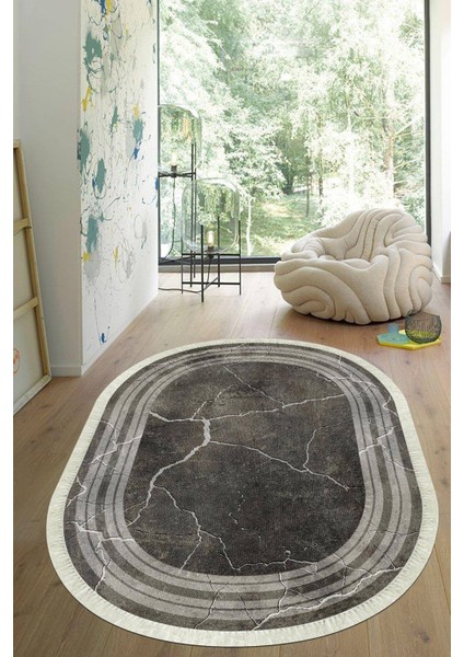 Dijital Baskılı Kaymaz Taban Yıkanabilir Oval Salon Halısı Mutfak Halısı Yolluk VHO-HY-1337