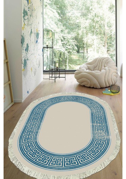 Dijital Baskılı Kaymaz Taban Yıkanabilir Oval Salon Halısı Mutfak Halısı Yolluk VHO-HY-1371