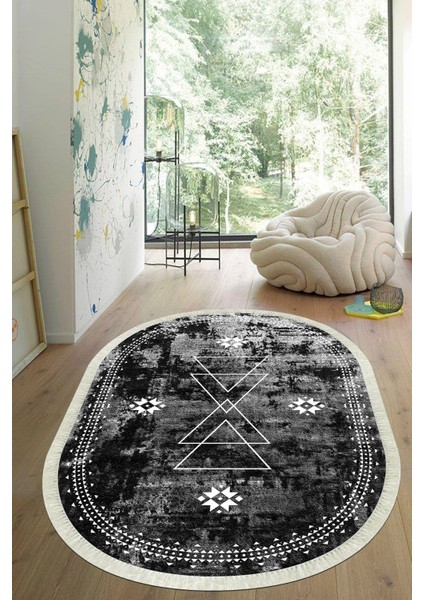 Dijital Baskılı Kaymaz Taban Yıkanabilir Oval Salon Halısı Mutfak Halısı Yolluk VHO-SD-1034