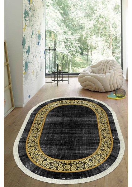 Dijital Baskılı Kaymaz Taban Yıkanabilir Oval Salon Halısı Mutfak Halısı Yolluk VHO-SD-1075